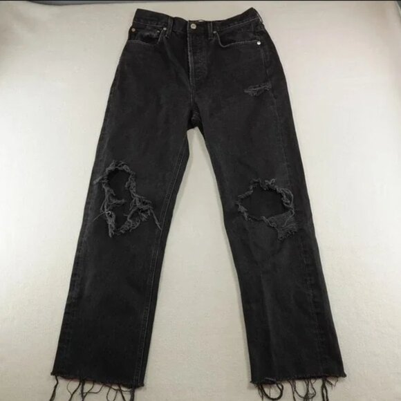 Agolde Denim - Agolde Jeans Womens 28 Act 29x28 Black 90's High Rise Distressed Raw A069B-998
